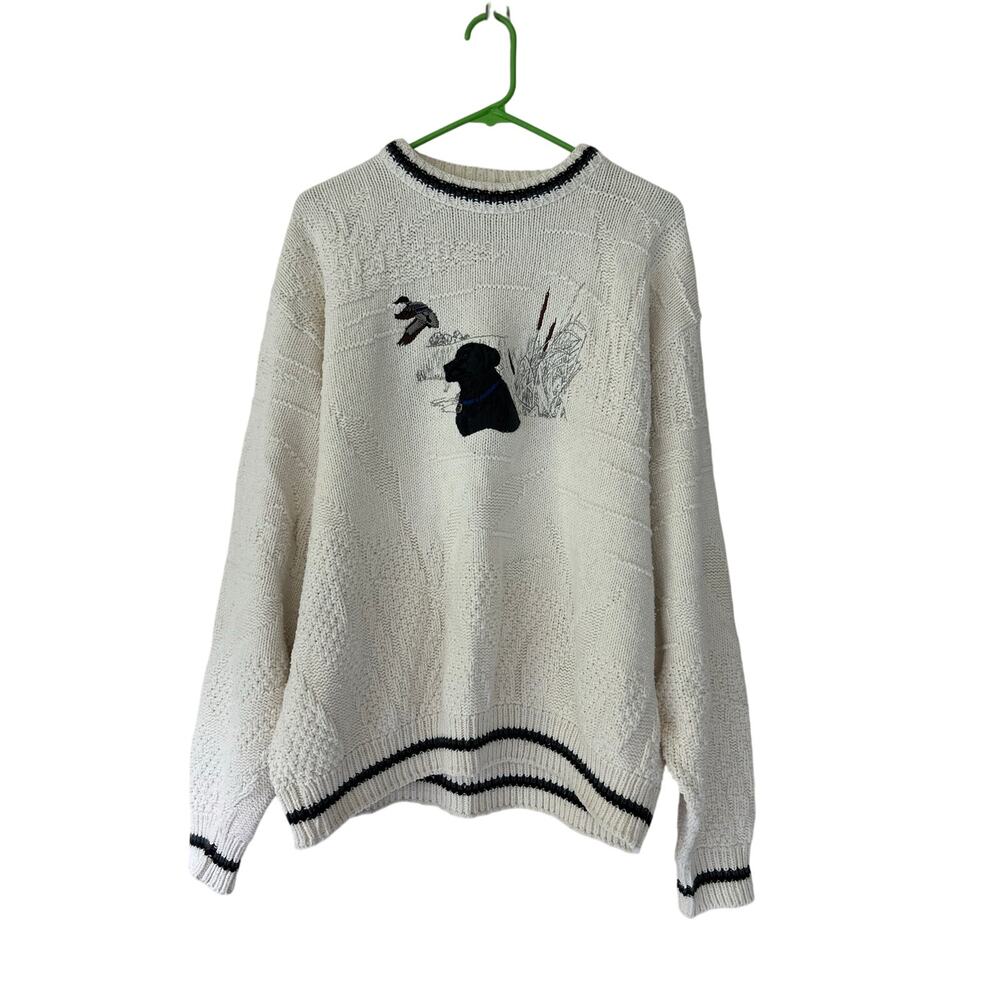 Vintage Croft & Barrow Duck Hunting Lab embroidered Knit Sweater 90s Cotton XL
